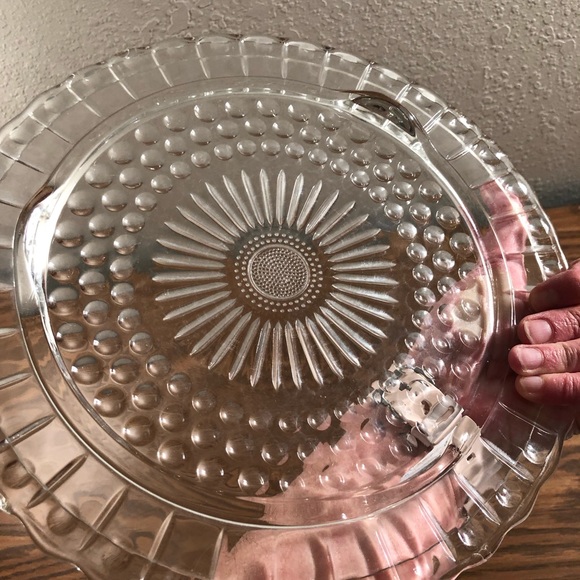 VTG Depression Pressed Glass Footed Cake Plate - Picture 3 of 4